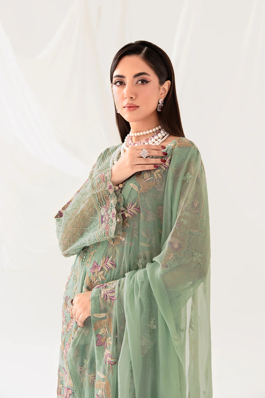 Sage Green Rangoon by Ramsha Chiffon Ladies Suit