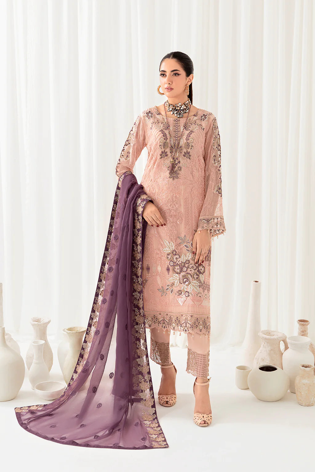 Pink Rangoon by Ramsha Chiffon Ladies Suit