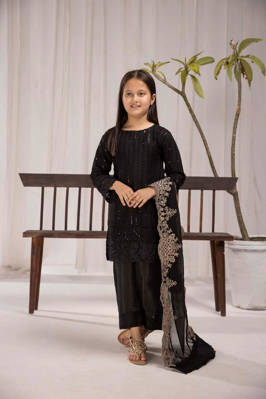 Black Azure Chiffon Girls Suit