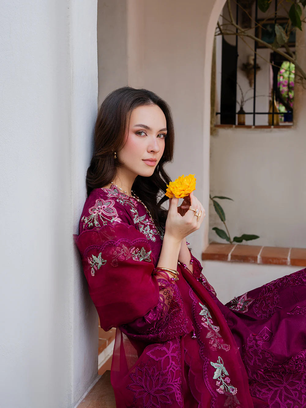 Burgundy 'Aurea' Jacquard Ladies Suit