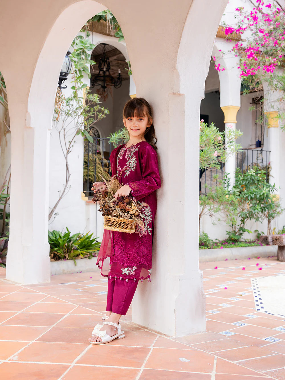 Burgundy 'Aurea' Jacquard Girls Suit