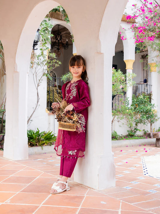 Burgundy 'Aurea' Jacquard Girls Suit