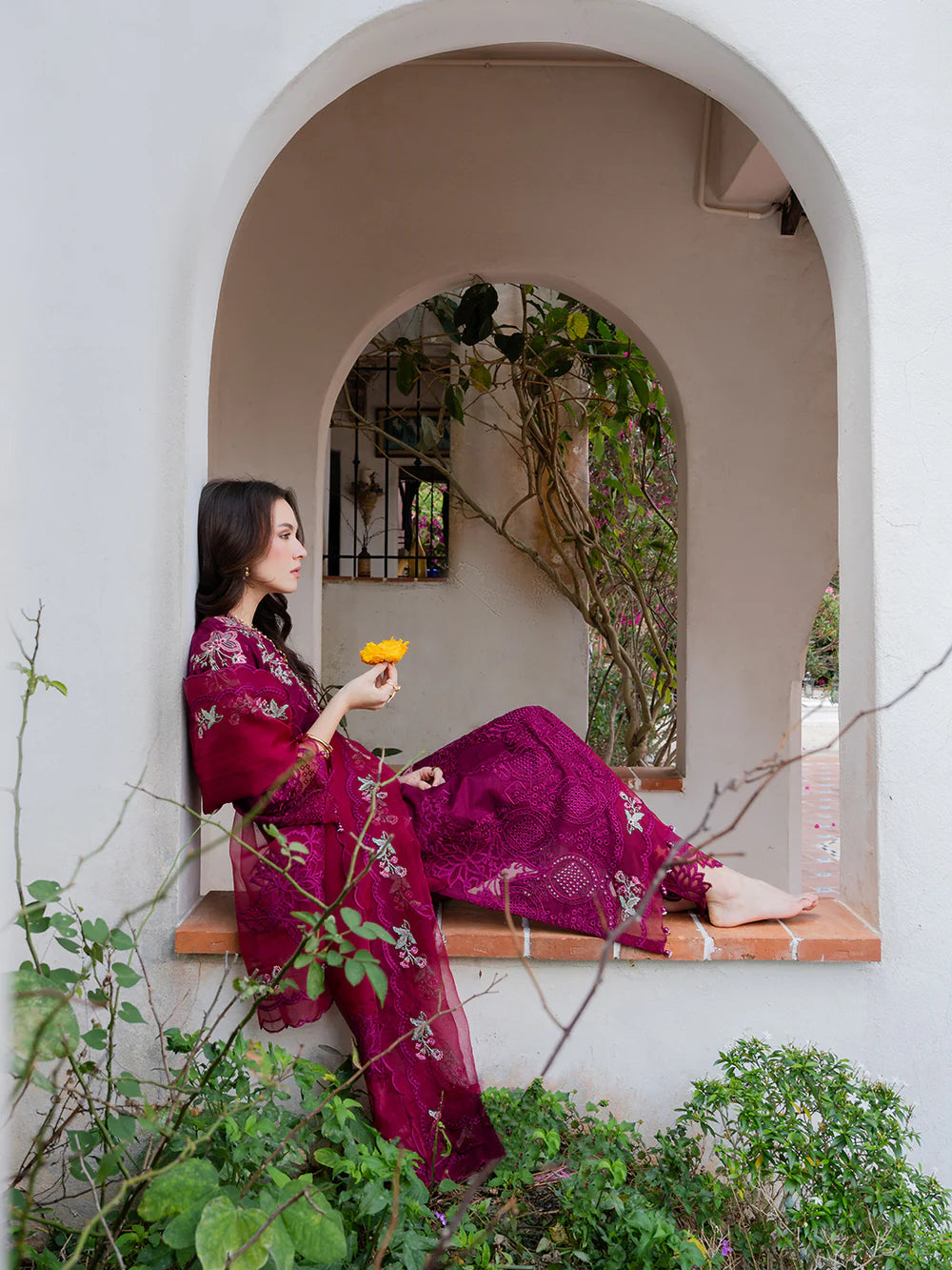 Burgundy 'Aurea' Jacquard Ladies Suit