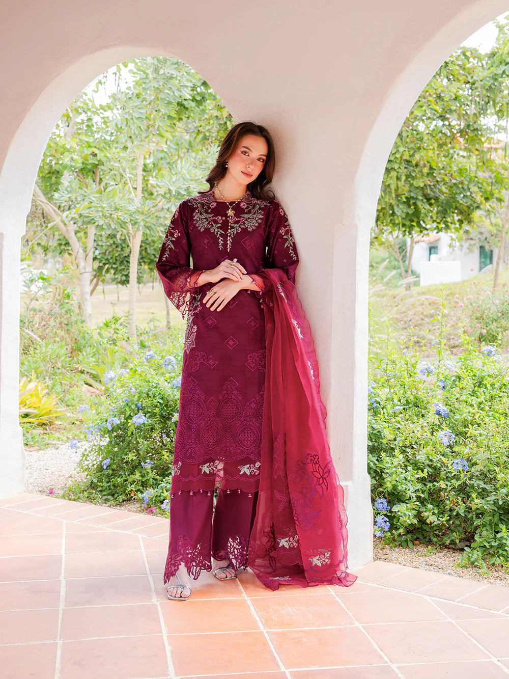 Burgundy 'Aurea' Jacquard Ladies Suit