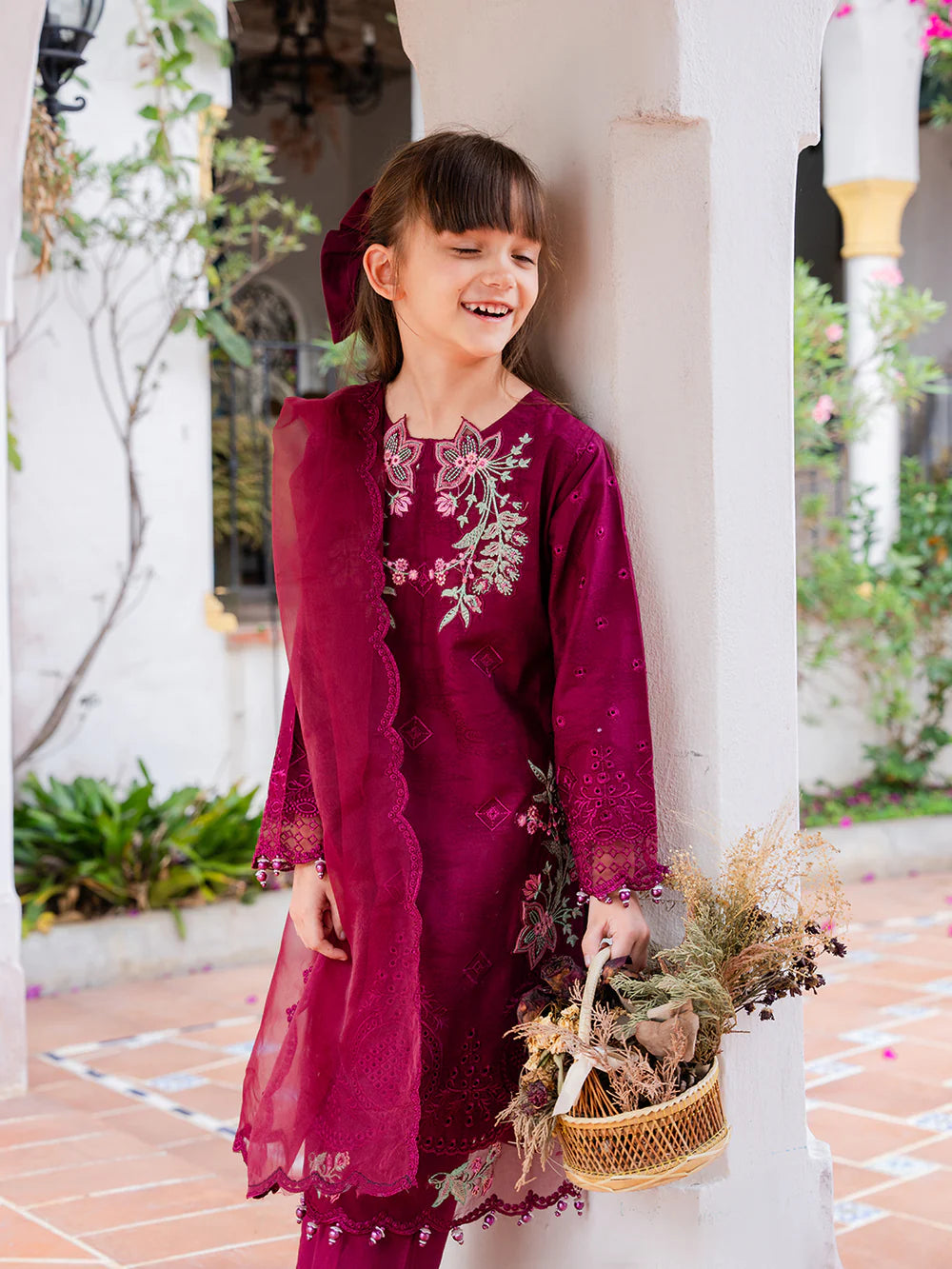 Burgundy 'Aurea' Jacquard Girls Suit