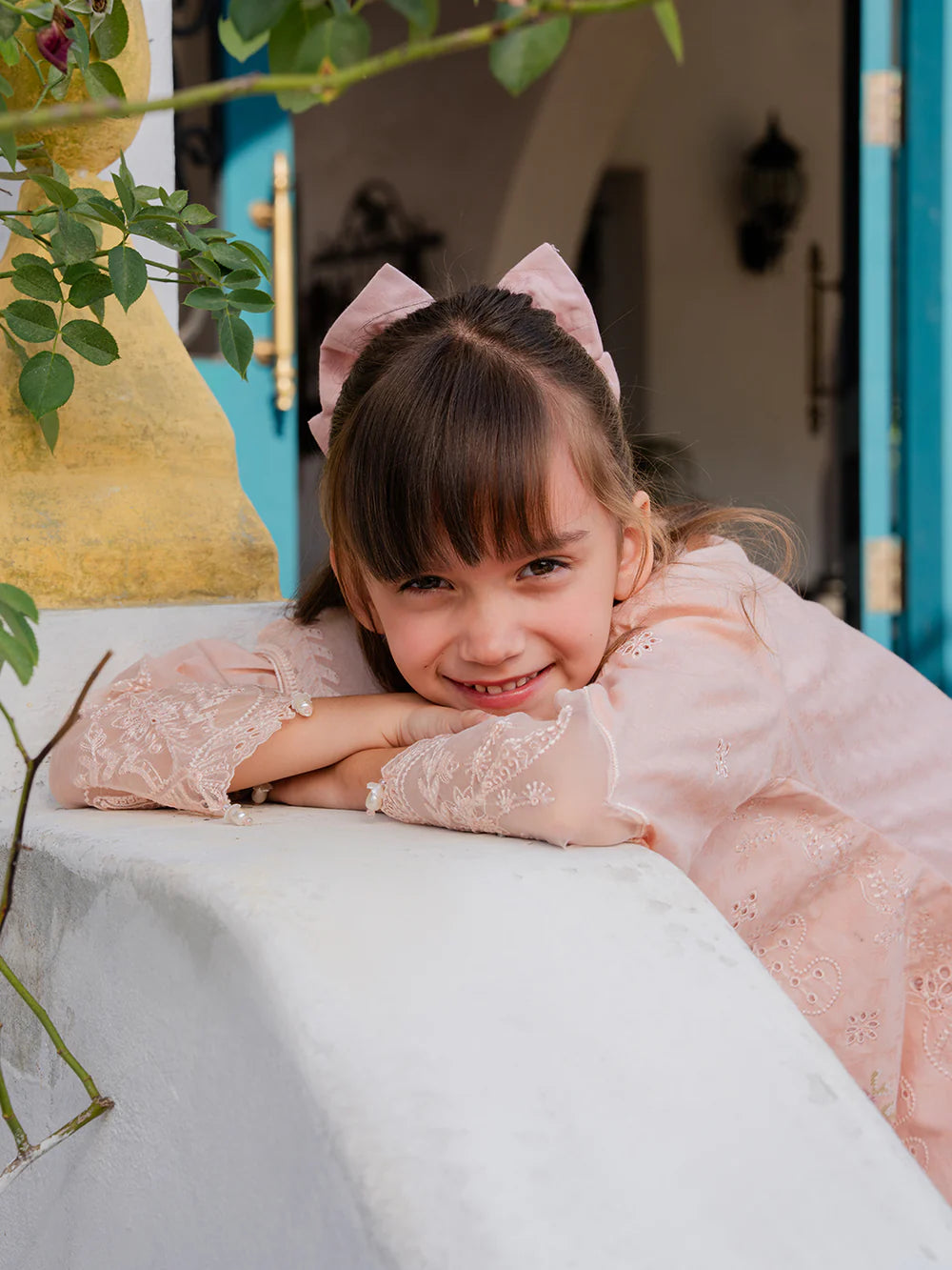 Light Pink 'Aurea' Jacquard Girls Suit
