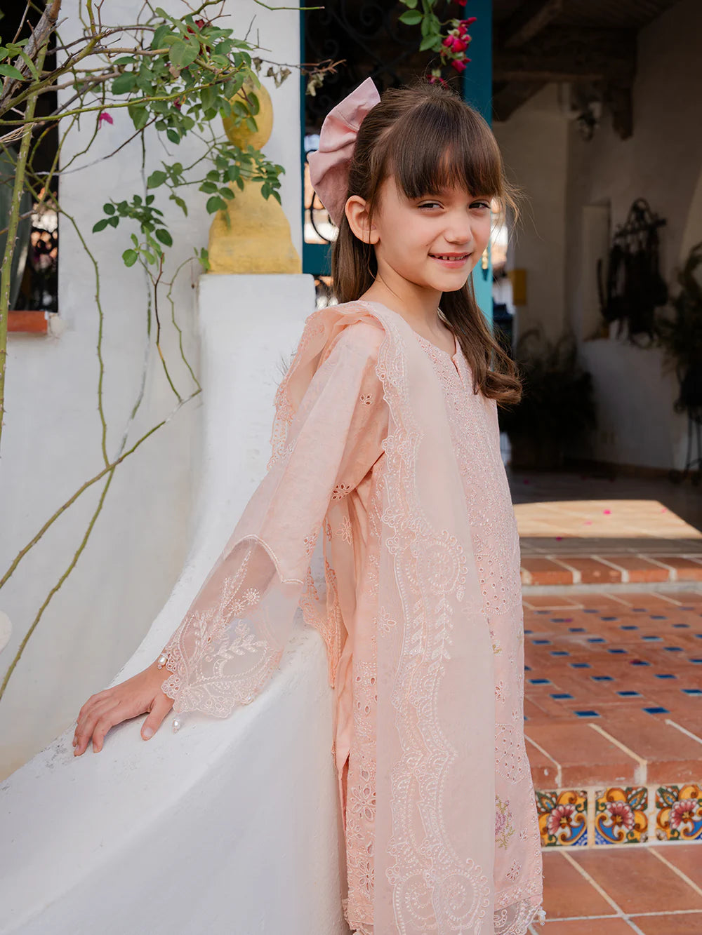 Light Pink 'Aurea' Jacquard Girls Suit