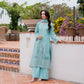 Light Teal Blue 'Aurea' Jacquard Ladies Suit