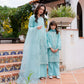 Light Teal Blue 'Aurea' Jacquard Girls Suit