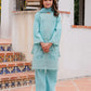 Light Teal Blue 'Aurea' Jacquard Girls Suit