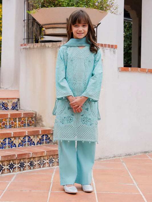 Light Teal Blue 'Aurea' Jacquard Girls Suit