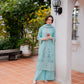 Light Teal Blue 'Aurea' Jacquard Ladies Suit