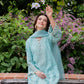Light Teal Blue 'Aurea' Jacquard Ladies Suit