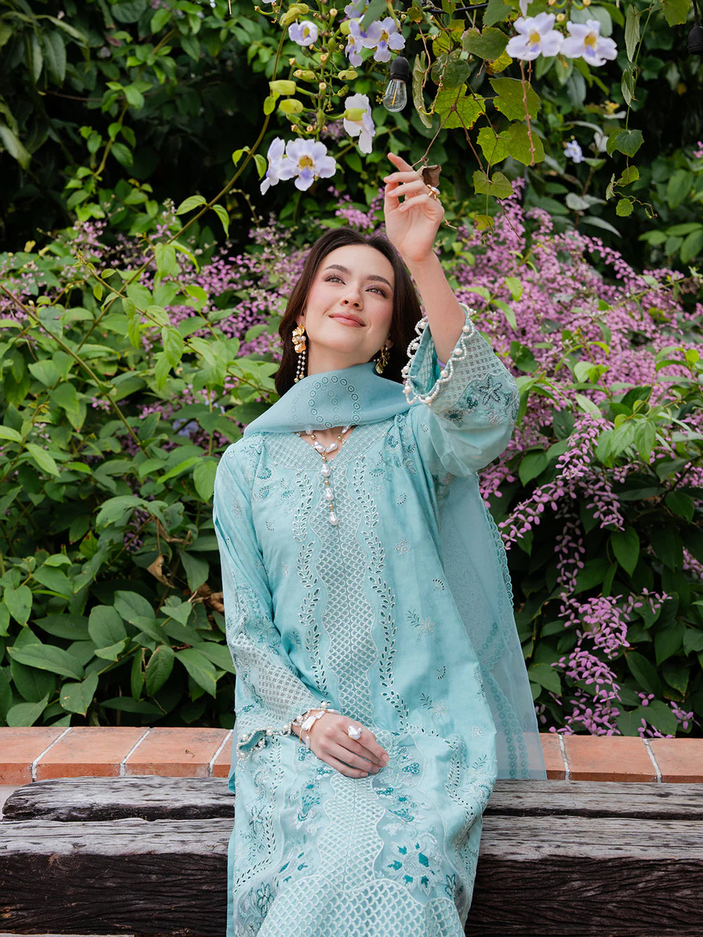 Light Teal Blue 'Aurea' Jacquard Ladies Suit