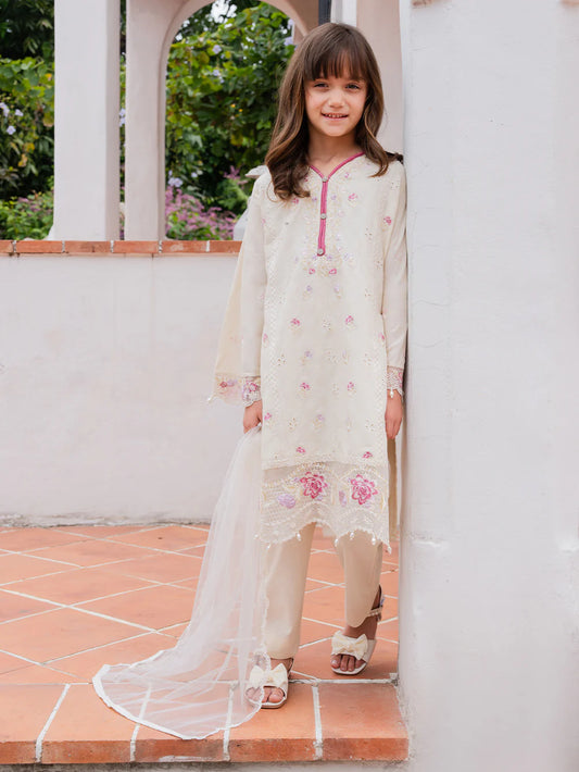 Light Beige Cream 'Aurea' Jacquard Girls Suit