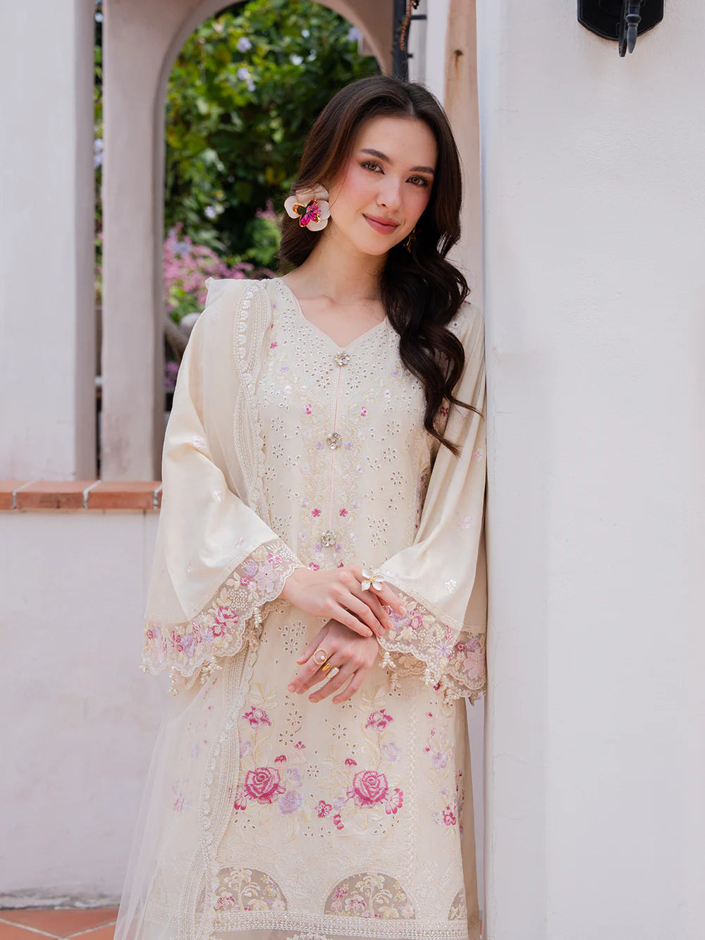 Light Beige Cream 'Aurea' Jacquard Ladies Suit