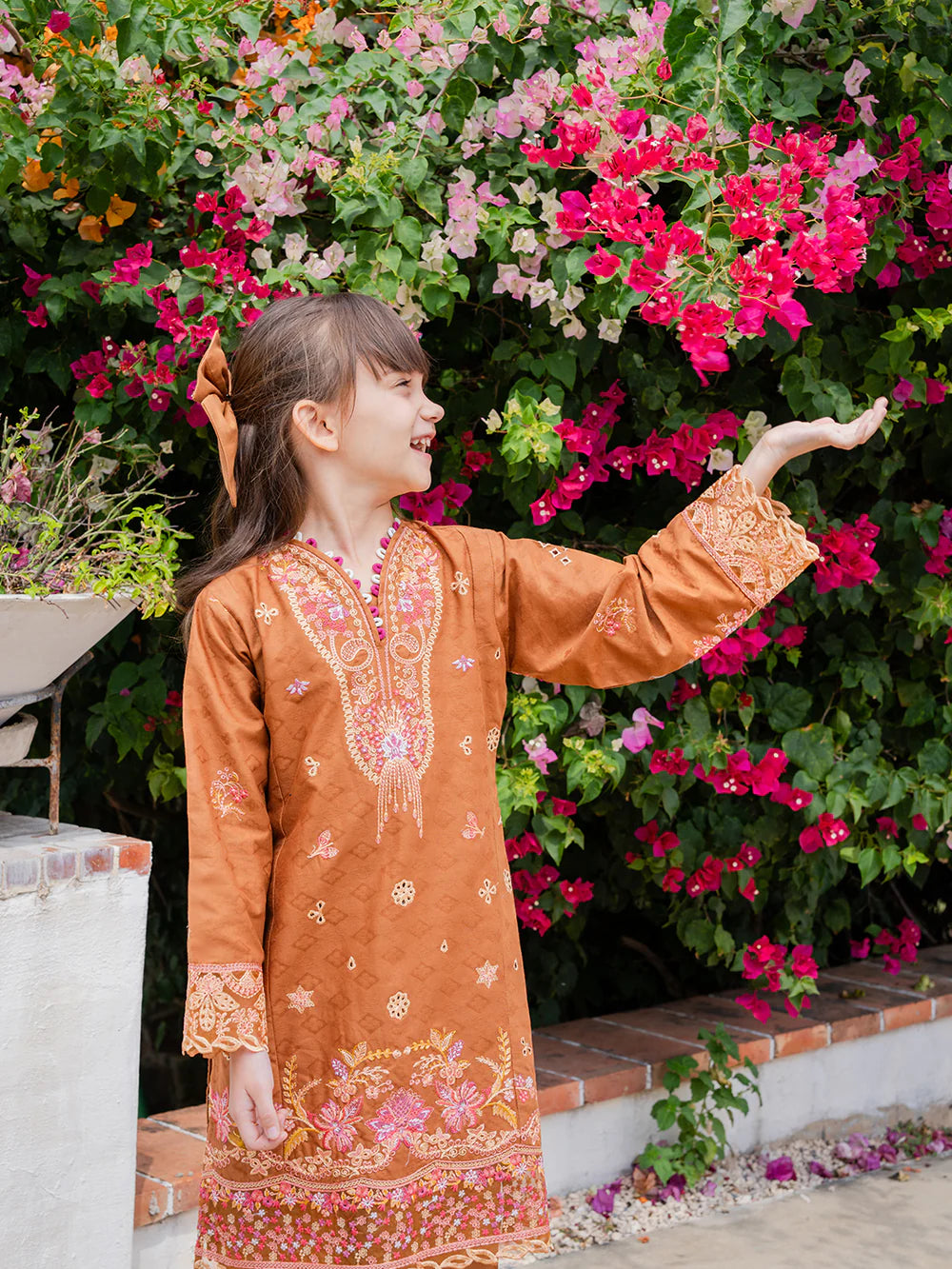 Orange Brown 'Aurea' Jacquard Girls Suit