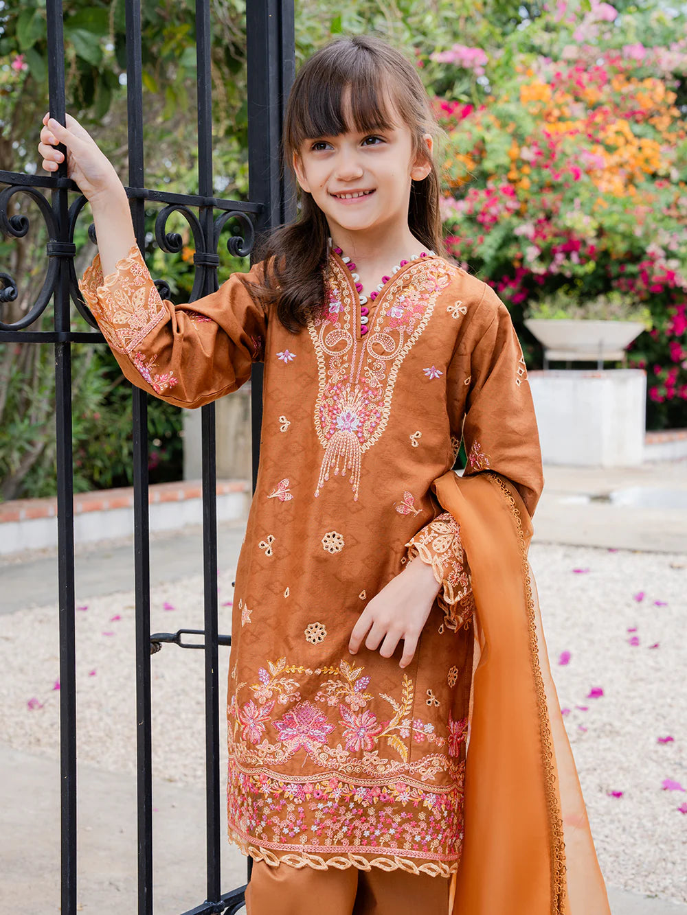 Orange Brown 'Aurea' Jacquard Girls Suit