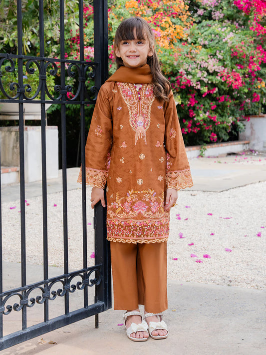 Orange Brown 'Aurea' Jacquard Girls Suit