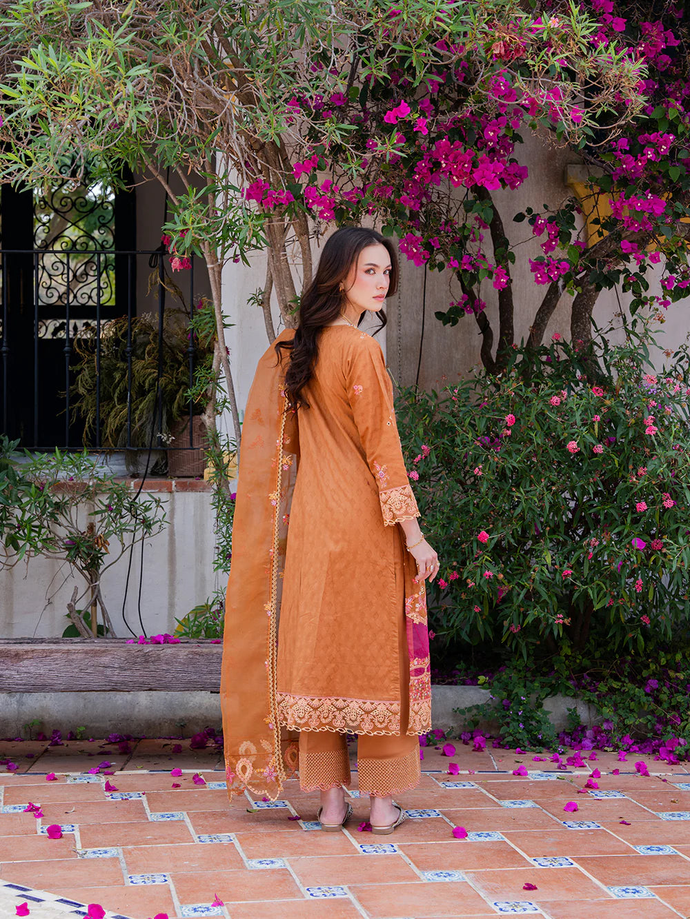 Orange Brown 'Aurea' Jacquard Ladies Suit