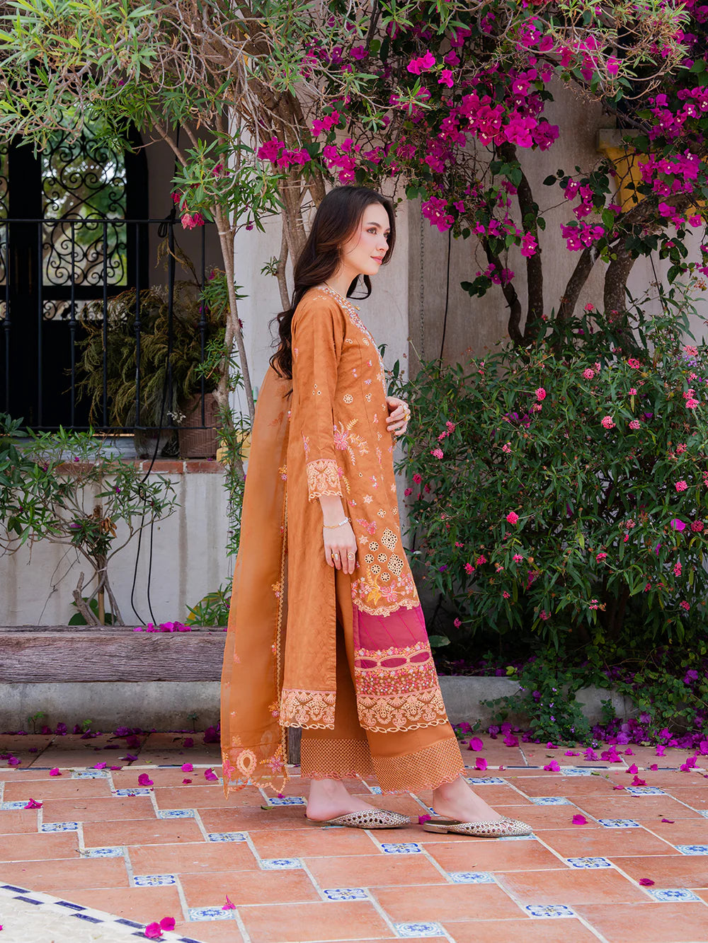 Orange Brown 'Aurea' Jacquard Ladies Suit