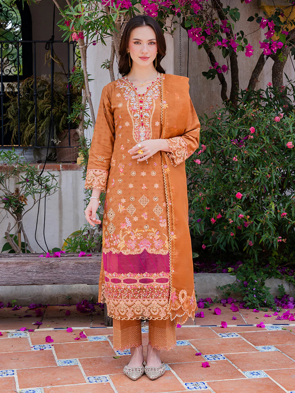 Orange Brown 'Aurea' Jacquard Ladies Suit