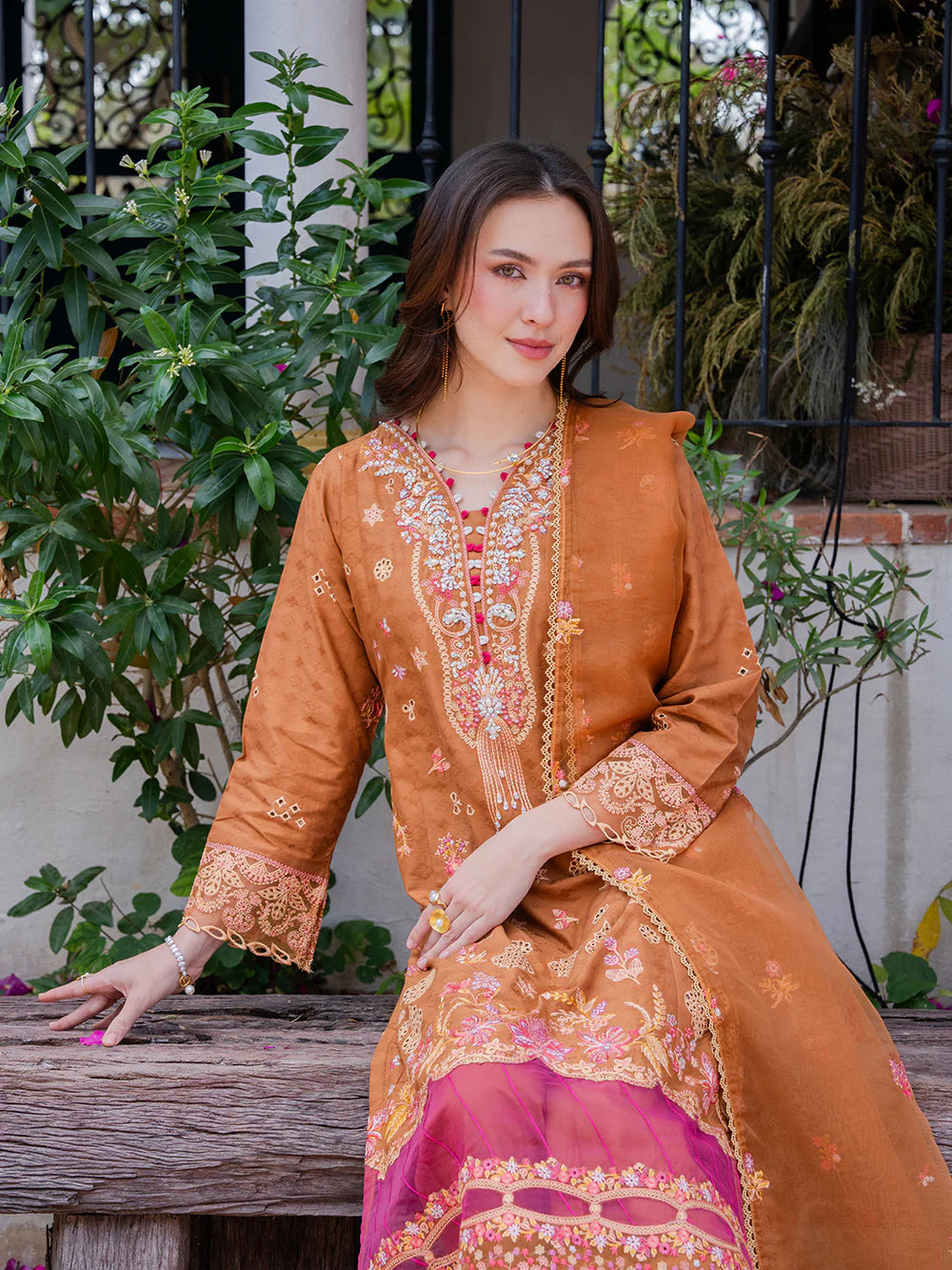 Orange Brown 'Aurea' Jacquard Ladies Suit