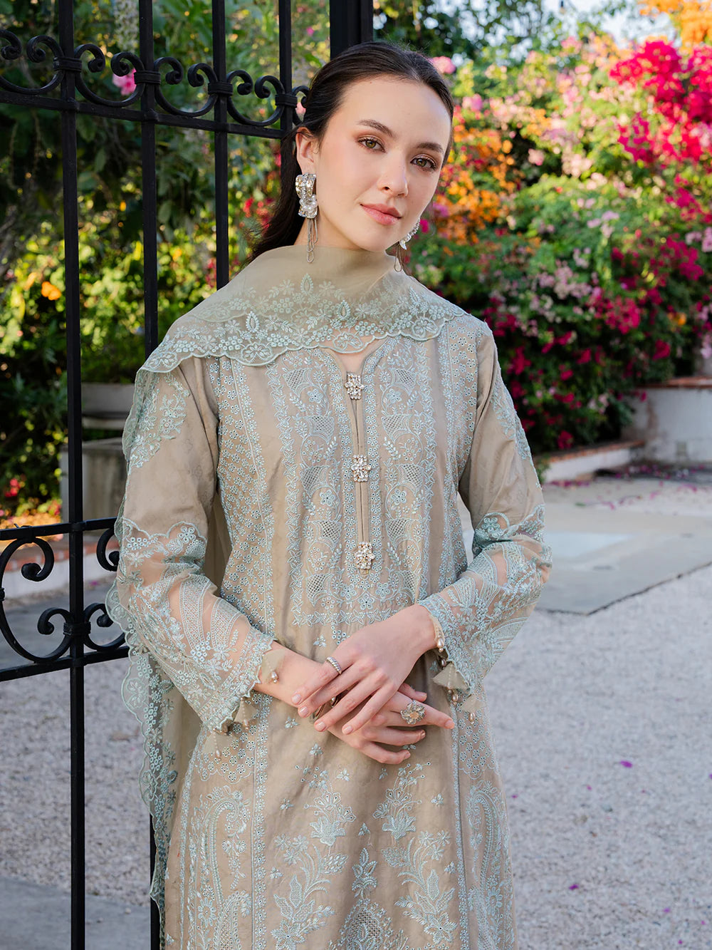 Taupe Grey 'Aurea' Jacquard Ladies Suit