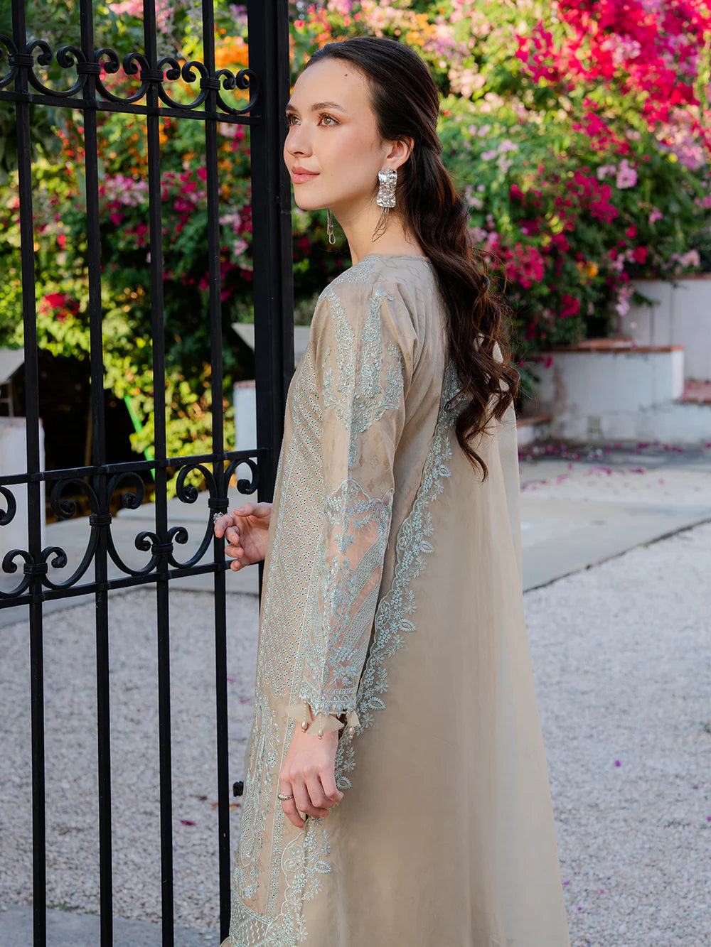 Taupe Grey 'Aurea' Jacquard Ladies Suit