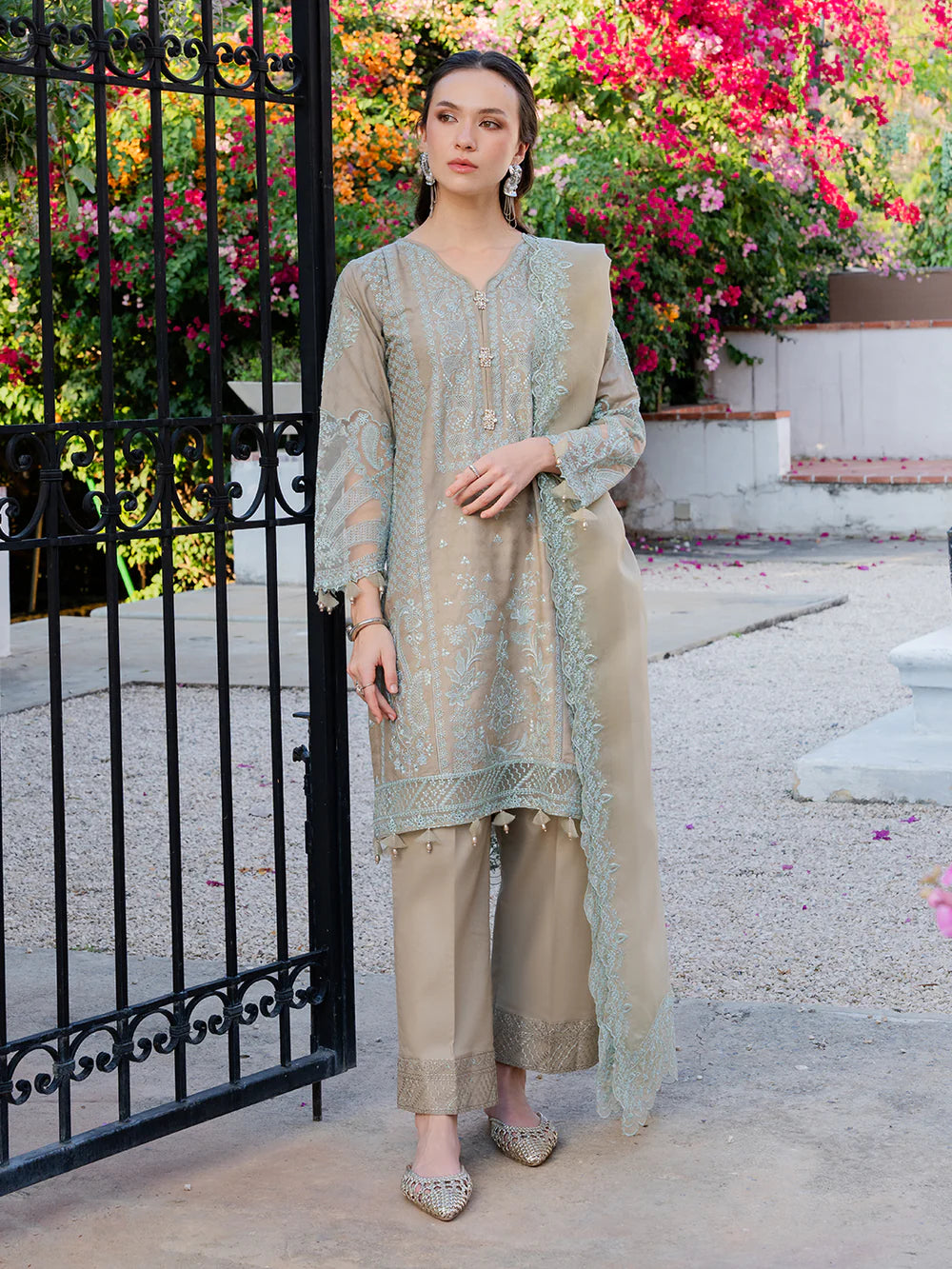 Taupe Grey 'Aurea' Jacquard Ladies Suit