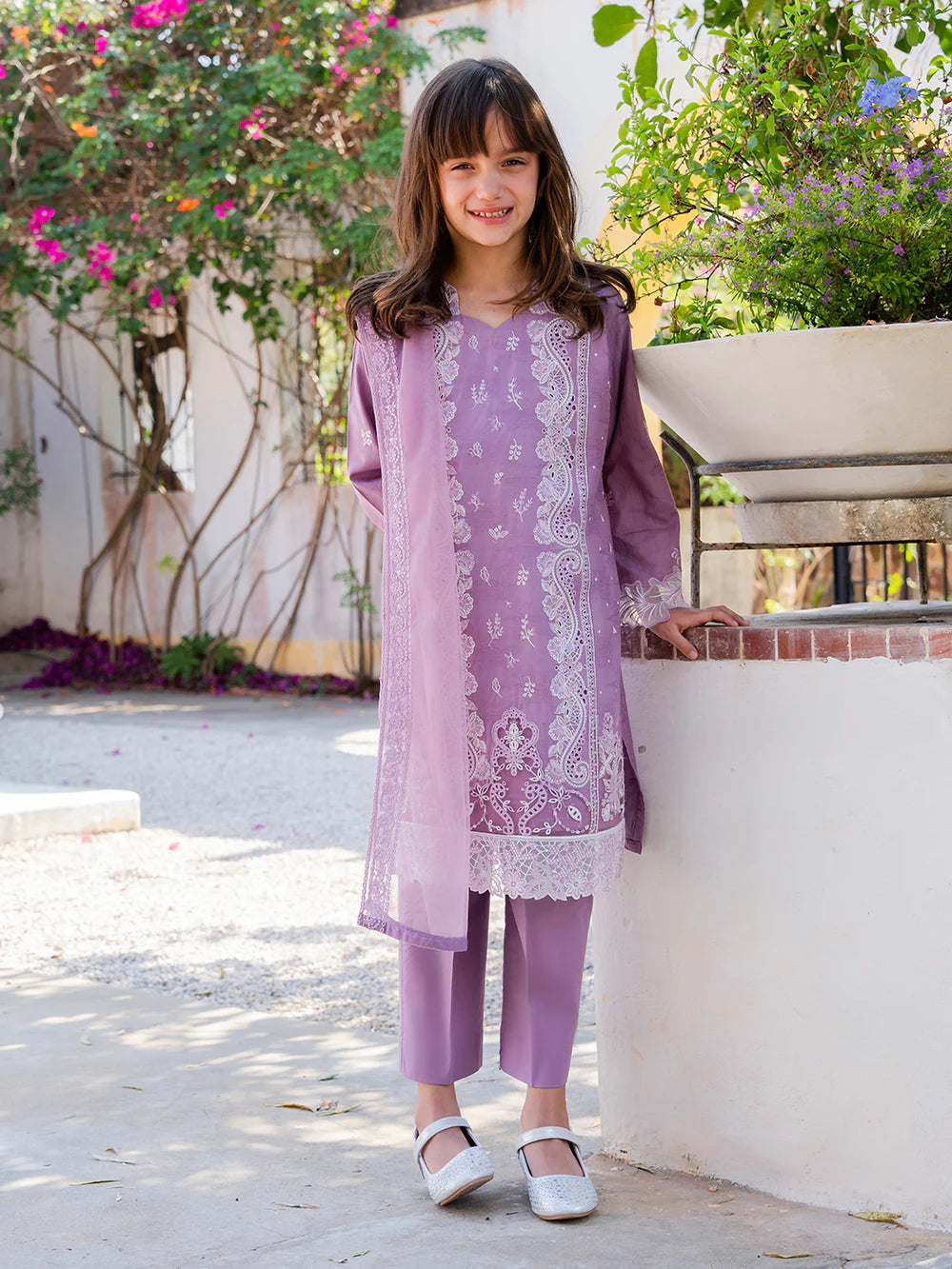 Lilac Purple 'Aurea' Jacquard Girls Suit