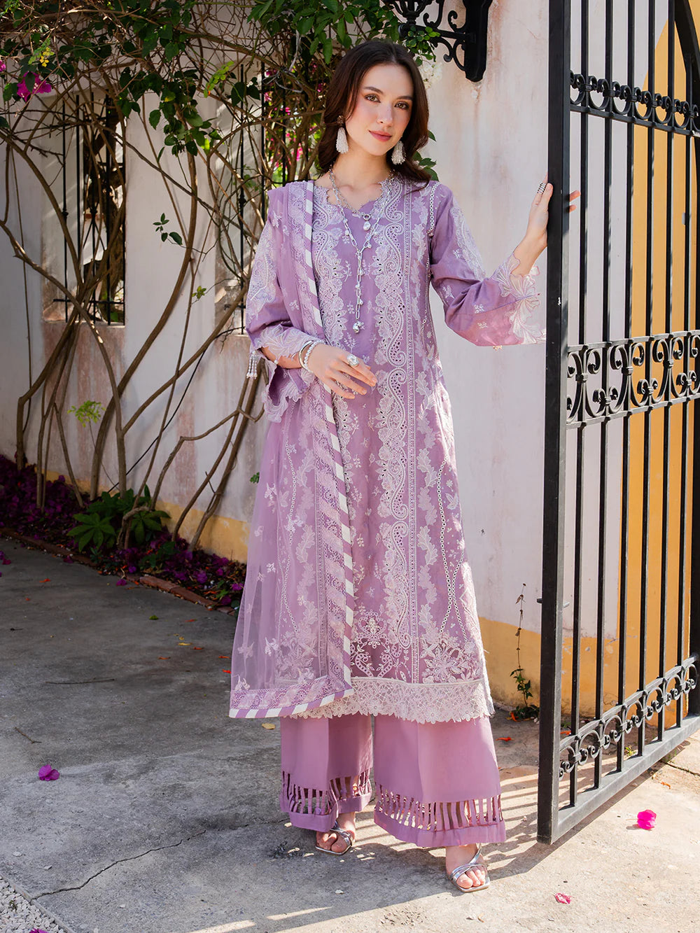 Lilac Purple 'Aurea' Jacquard Ladies Suit