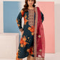 Dark Teal Blue 'Elsa Lux' Silk Lawn Ladies Suit