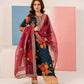 Dark Teal Blue 'Elsa Lux' Silk Lawn Ladies Suit