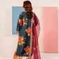 Dark Teal Blue 'Elsa Lux' Silk Lawn Ladies Suit