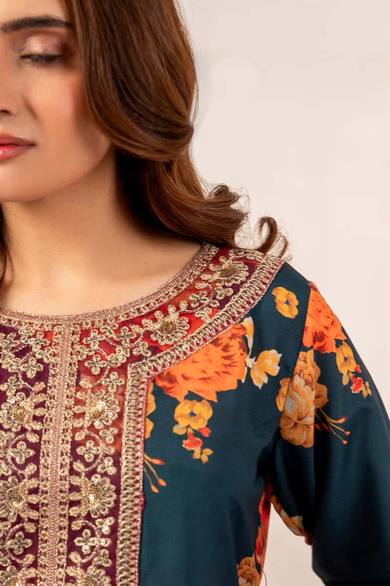 Dark Teal Blue 'Elsa Lux' Silk Lawn Ladies Suit