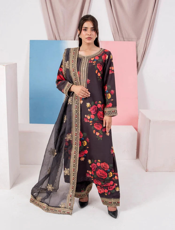 Black 'Elsa Lux' Silk Lawn Ladies Suit