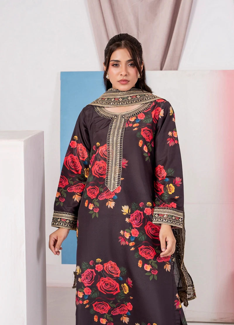 Black 'Elsa Lux' Silk Lawn Ladies Suit