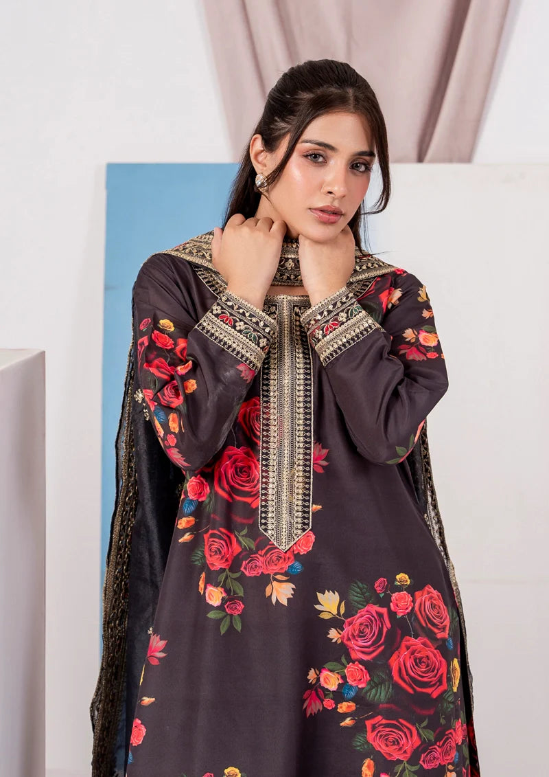 Black 'Elsa Lux' Silk Lawn Ladies Suit