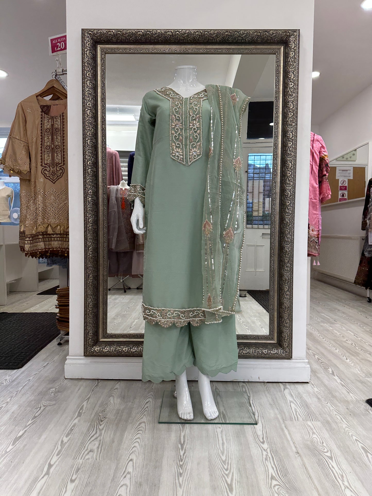 Mint Green Silk Ladies Suit