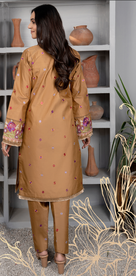 Brown Daisy Viscose Ladies Suit