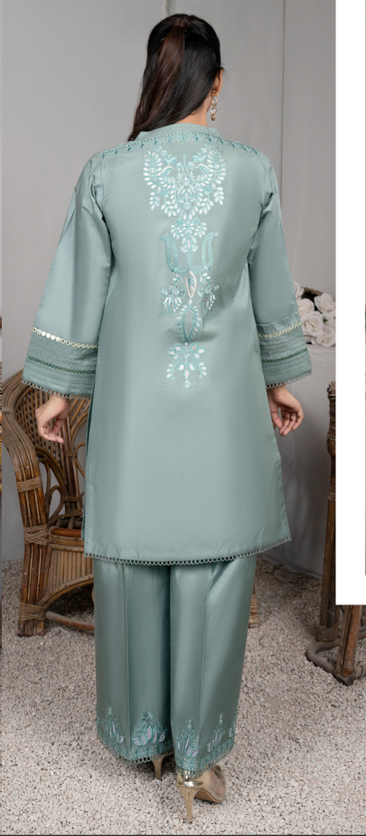 Teal Blue Green Daisy Viscose Ladies Suit