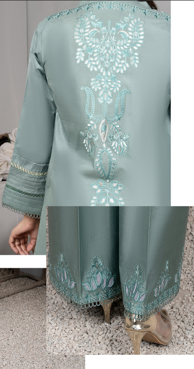 Teal Blue Green Daisy Viscose Ladies Suit
