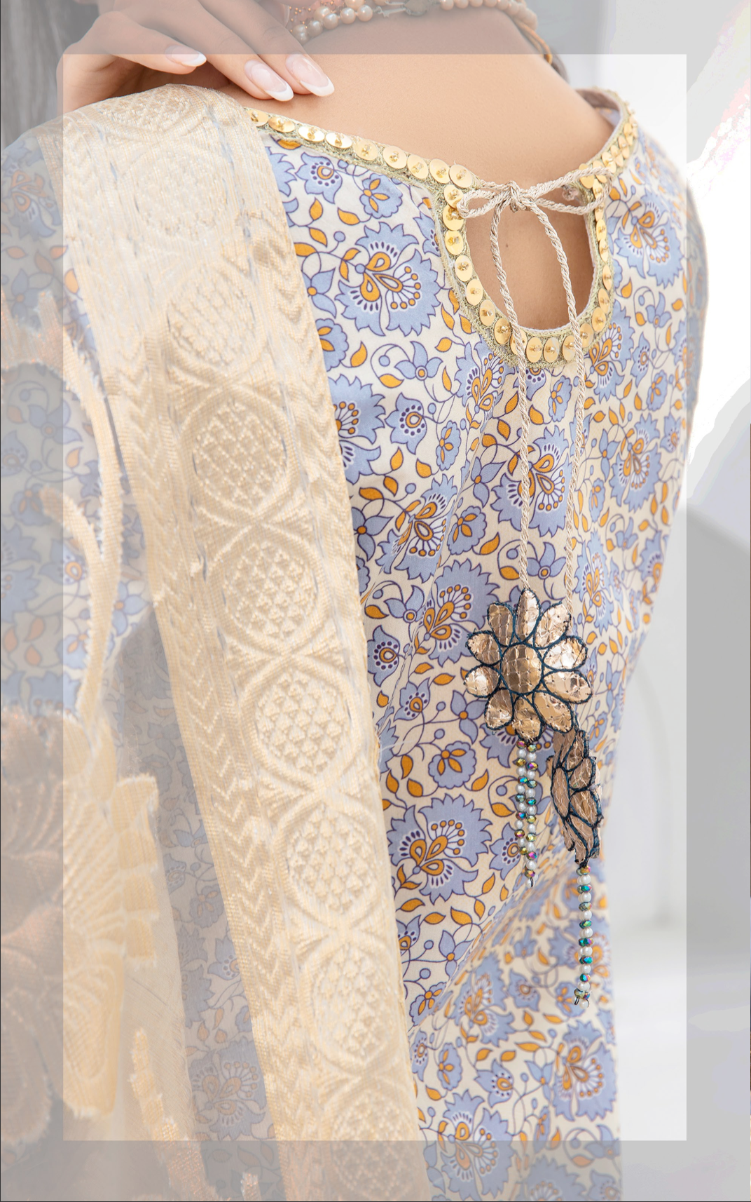 Off White and Blue IVANA Luxury Gharara Ladies Suit