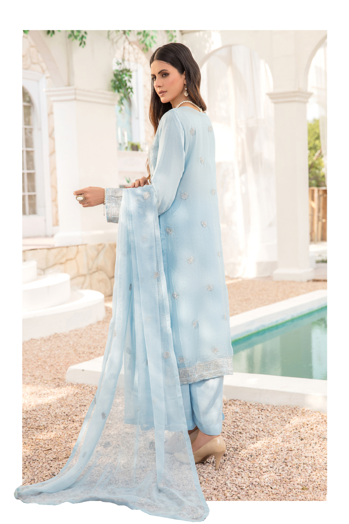 Light Blue Evelyn Chiffon Ladies Suit
