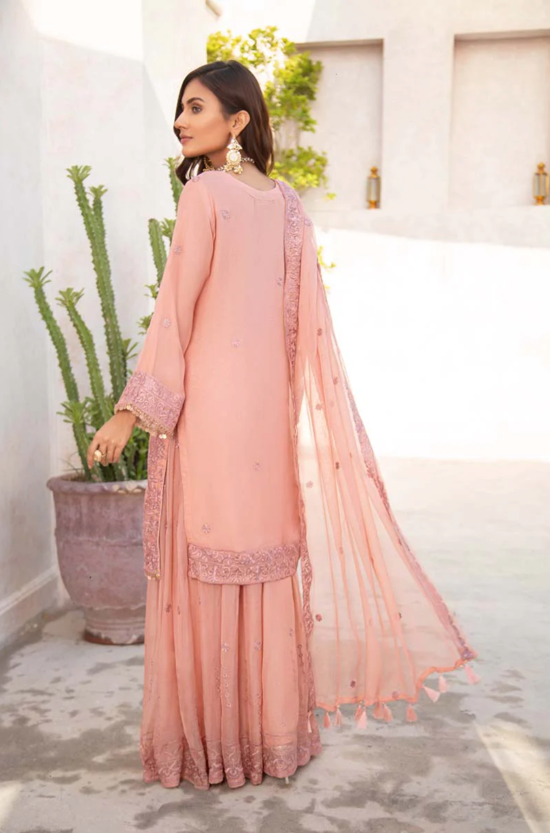 Peach Pink Coral Bliss Chiffon Ladies Suit
