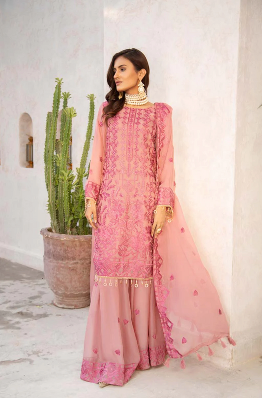 Dark Dusty Pink Coral Bliss Chiffon Ladies Suit