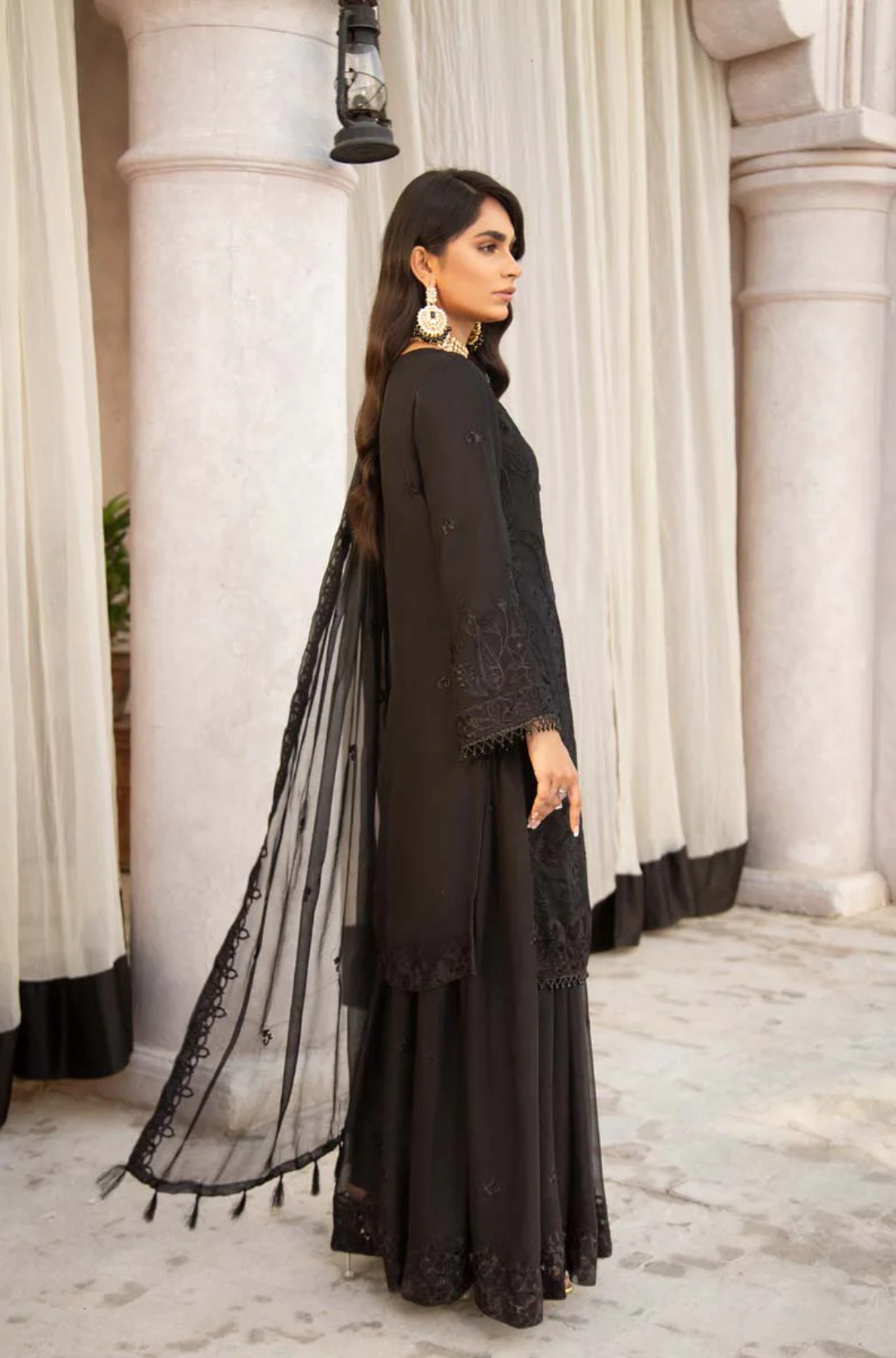 Black Coral Bliss Chiffon Ladies Suit