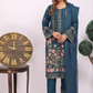 Dark Teal Blue Linen Ladies Suit