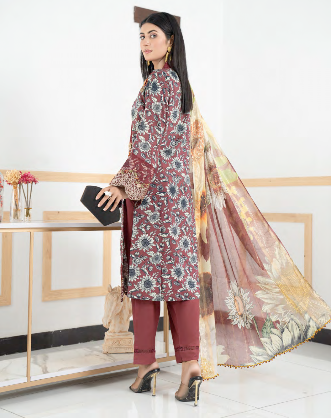 Maroon Munira Designer Linen Ladies Suit